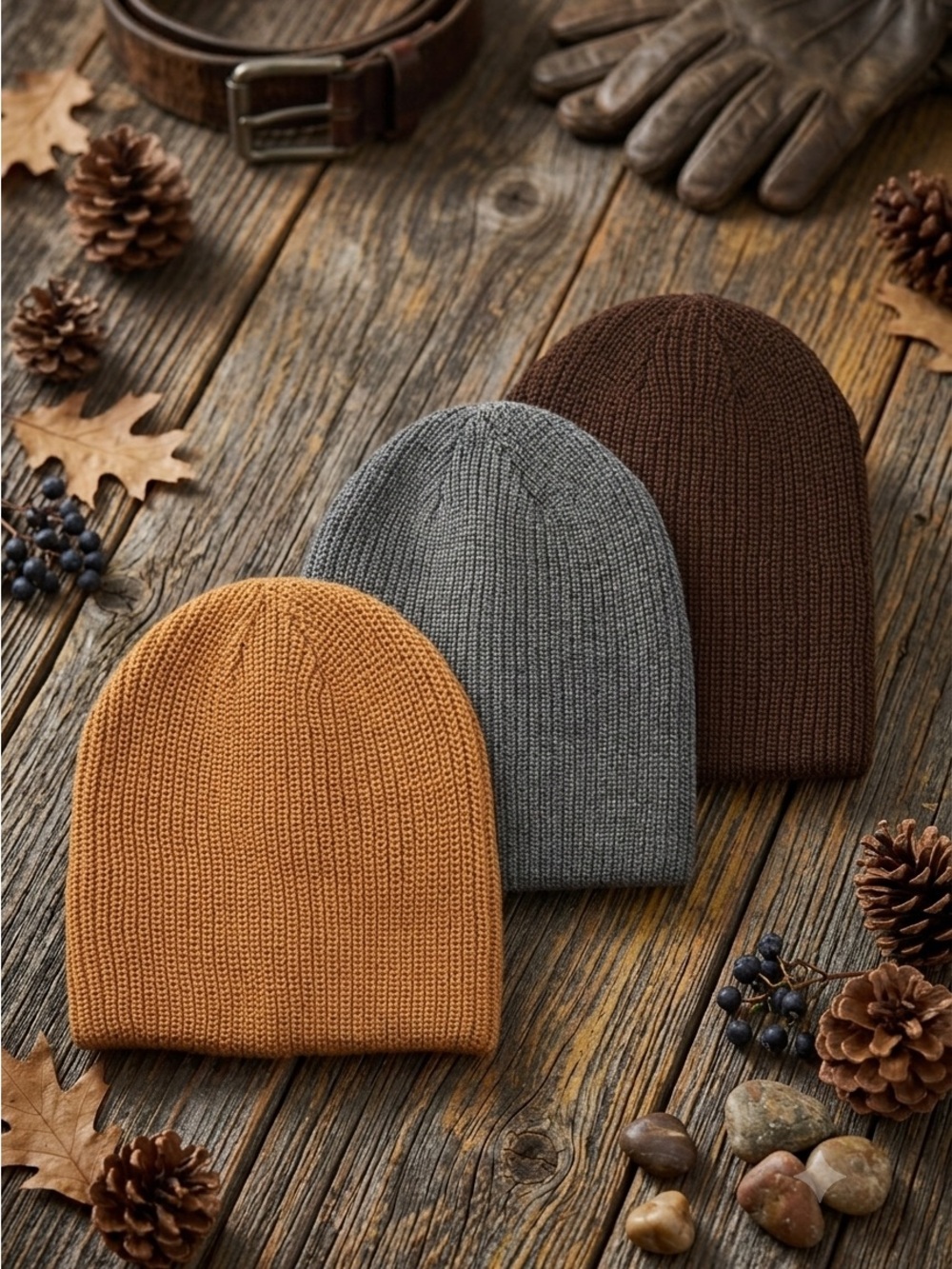🎁 New George Men’s Beanie Set, 3-Pack, Multicolor, Gray, Brown